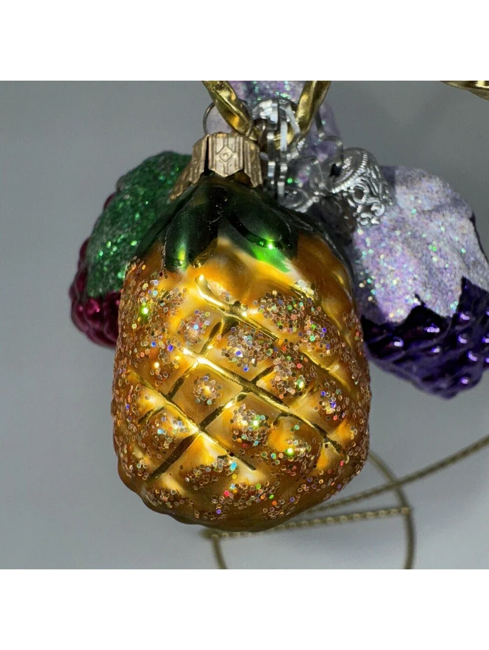 5 Vintage West Germany Glass Ornaments Grapes Strawberry Pineapple 2.25